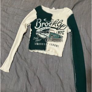 Green and White long sleeve crop top size S